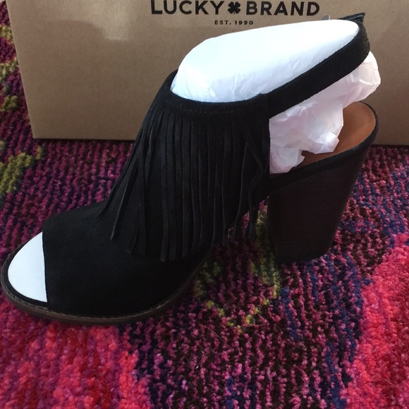 Lucky brand leather fringe peep toe slides - Picture 5 of 5